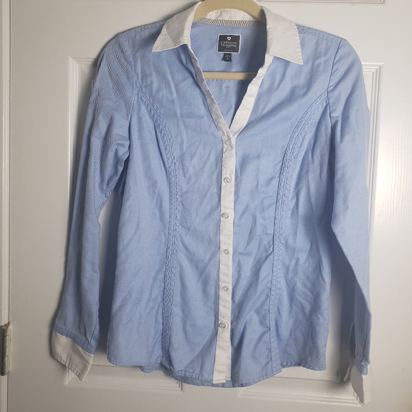 Express Tops - Express The Essential Shirt Blue and White Button Down